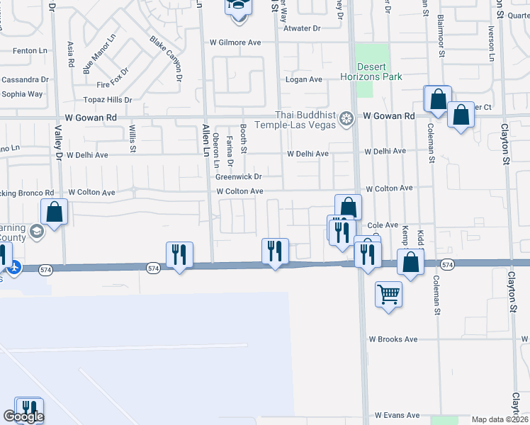 map of restaurants, bars, coffee shops, grocery stores, and more near 3376 Cheyenne Gardens Way in North Las Vegas