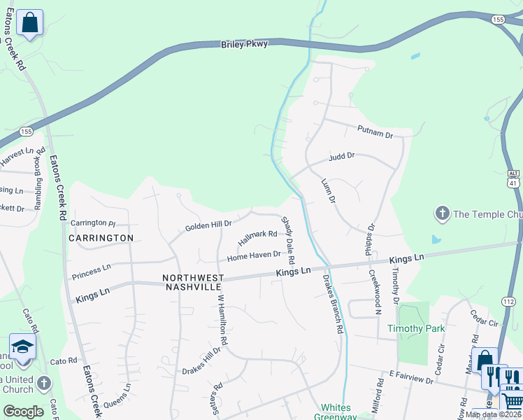 map of restaurants, bars, coffee shops, grocery stores, and more near 4356 Shady Dale Road in Nashville
