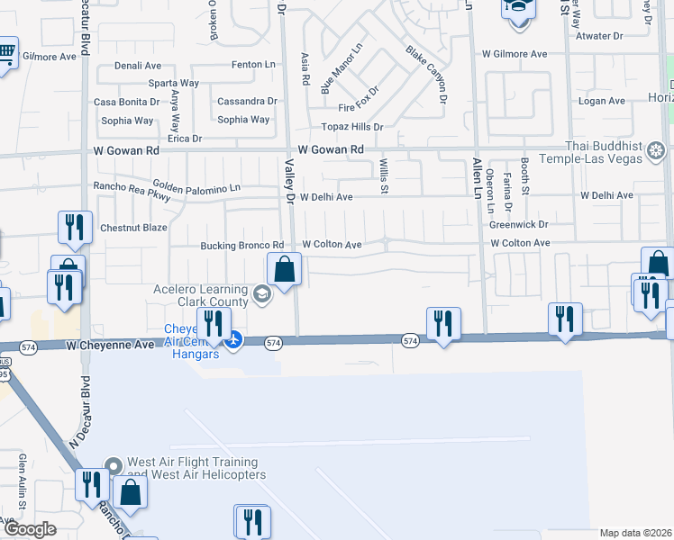 map of restaurants, bars, coffee shops, grocery stores, and more near in North Las Vegas