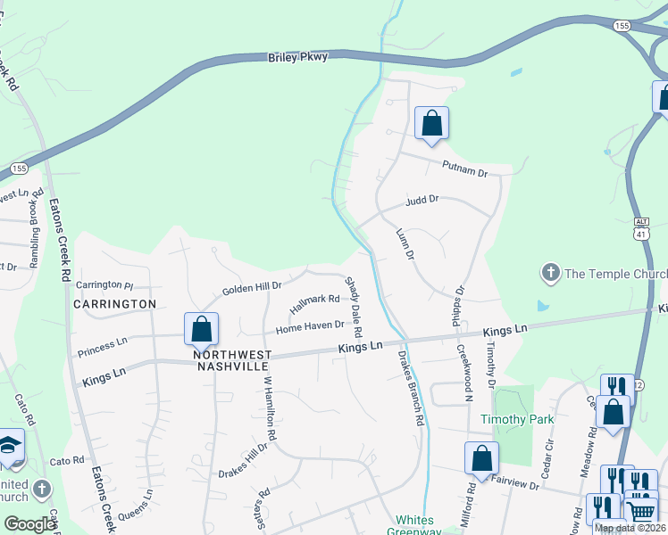 map of restaurants, bars, coffee shops, grocery stores, and more near 4356 Shady Dale Road in Nashville