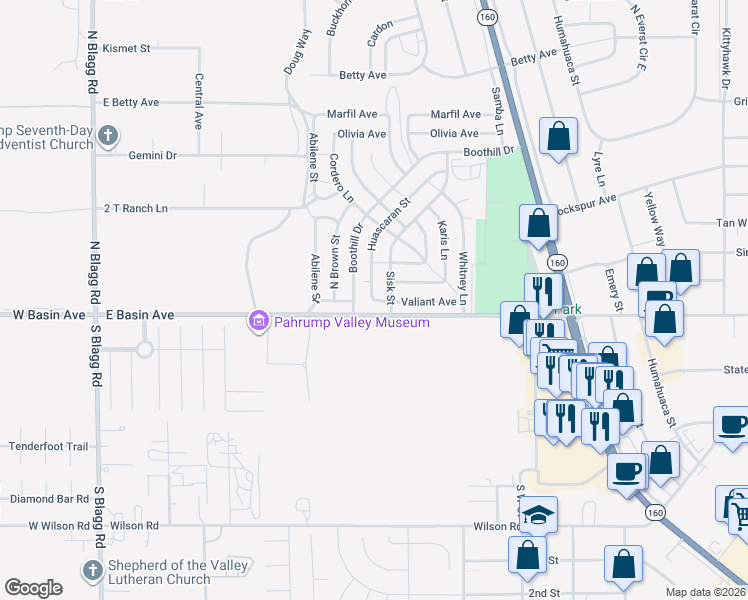 map of restaurants, bars, coffee shops, grocery stores, and more near 2 Huascaran Street in Pahrump