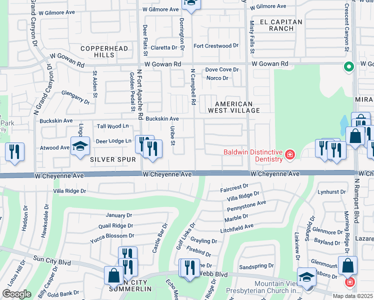 map of restaurants, bars, coffee shops, grocery stores, and more near 3248 Ariba Street in Las Vegas