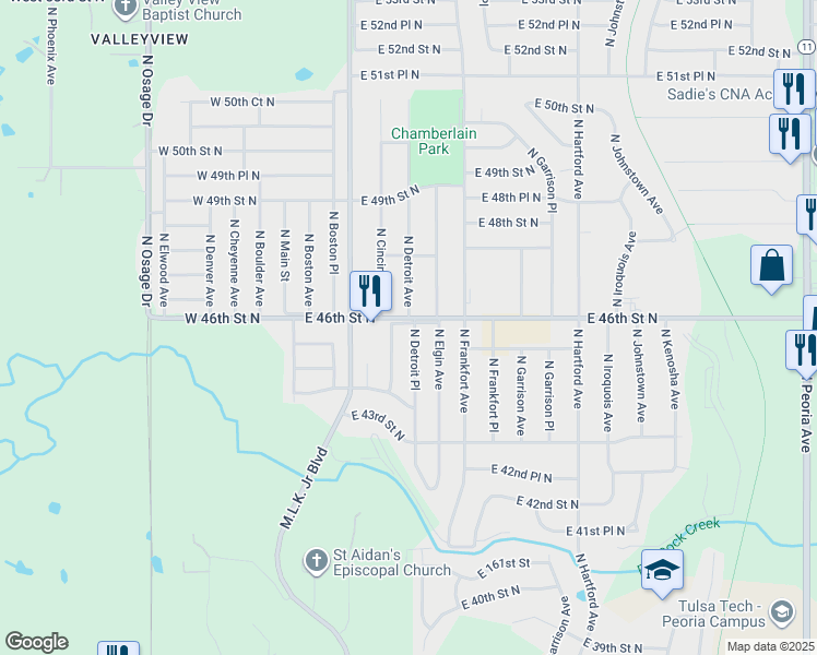 map of restaurants, bars, coffee shops, grocery stores, and more near 4474 North Detroit Place in Tulsa