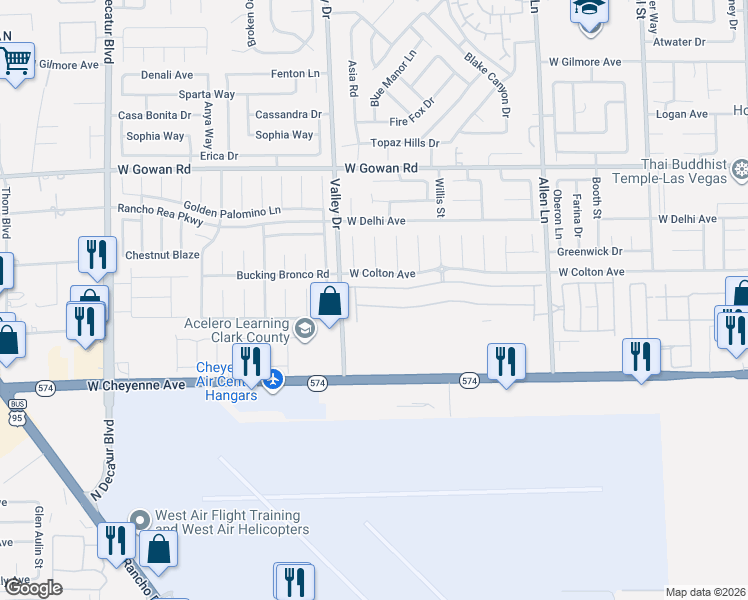 map of restaurants, bars, coffee shops, grocery stores, and more near 4137 Thomas Patrick Avenue in North Las Vegas