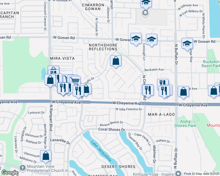 map of restaurants, bars, coffee shops, grocery stores, and more near 3312 Indian Moon Drive in Las Vegas