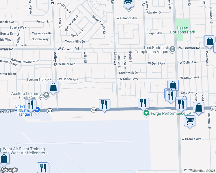 map of restaurants, bars, coffee shops, grocery stores, and more near 3729 Thomas Patrick Avenue in North Las Vegas