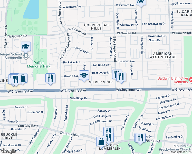 map of restaurants, bars, coffee shops, grocery stores, and more near 9429 Deer Lodge Lane in Las Vegas