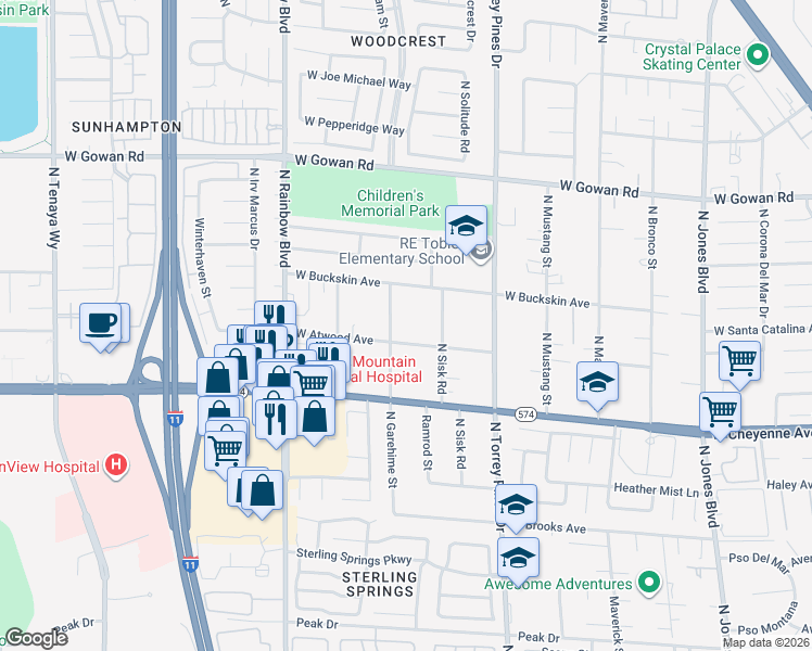 map of restaurants, bars, coffee shops, grocery stores, and more near 3346 North Garehime Street in Las Vegas