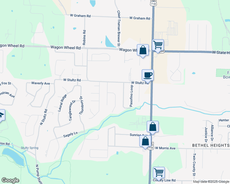 map of restaurants, bars, coffee shops, grocery stores, and more near 3933 Williams Cove in Springdale