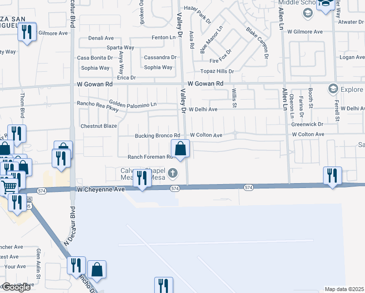 map of restaurants, bars, coffee shops, grocery stores, and more near 3330 Trotting Horse Road in North Las Vegas