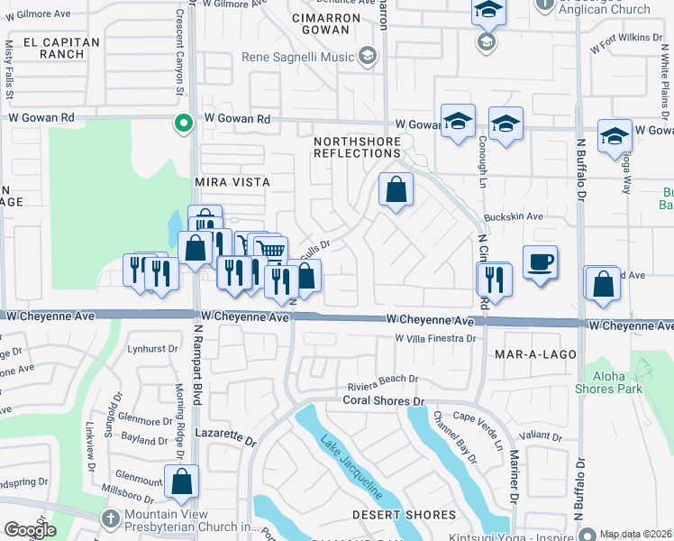 map of restaurants, bars, coffee shops, grocery stores, and more near 3301 Barnstaple Court in Las Vegas