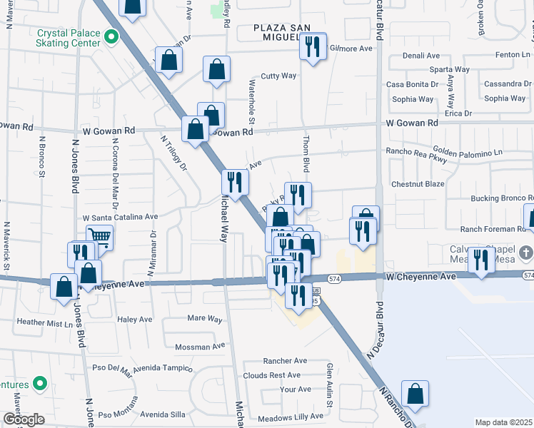 map of restaurants, bars, coffee shops, grocery stores, and more near 2 North Rancho Drive in Las Vegas