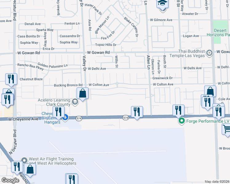 map of restaurants, bars, coffee shops, grocery stores, and more near 4029 Thomas Patrick Avenue in North Las Vegas