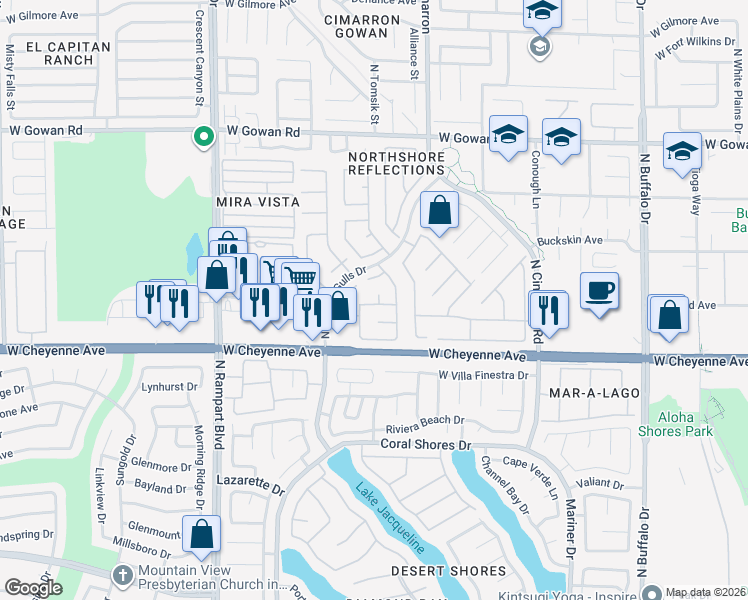map of restaurants, bars, coffee shops, grocery stores, and more near 3309 Barnstaple Court in Las Vegas