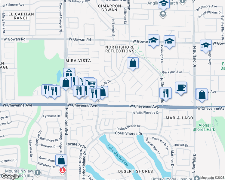 map of restaurants, bars, coffee shops, grocery stores, and more near 3309 Barnstaple Court in Las Vegas