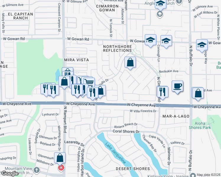 map of restaurants, bars, coffee shops, grocery stores, and more near 3309 Barnstaple Court in Las Vegas