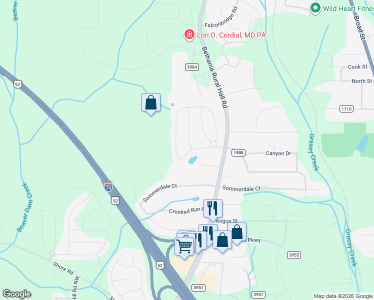map of restaurants, bars, coffee shops, grocery stores, and more near 839 Bitting Hall Drive in Rural Hall