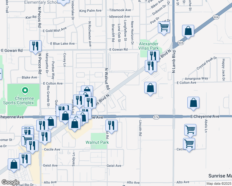 map of restaurants, bars, coffee shops, grocery stores, and more near 3440 Las Vegas Boulevard North in Las Vegas