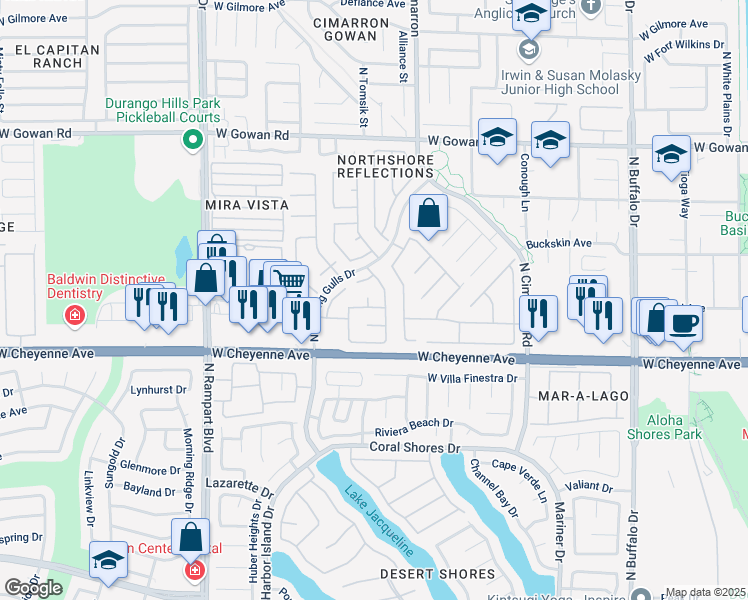 map of restaurants, bars, coffee shops, grocery stores, and more near 3304 Barnstaple Court in Las Vegas