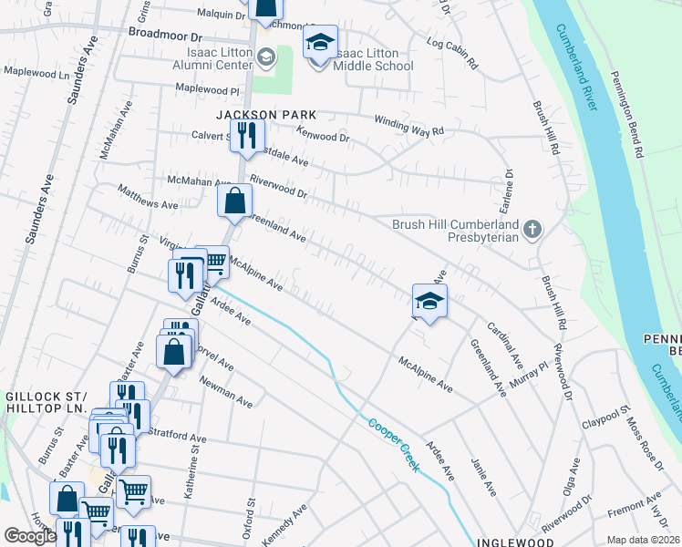 map of restaurants, bars, coffee shops, grocery stores, and more near 1150 Greenland Avenue in Nashville