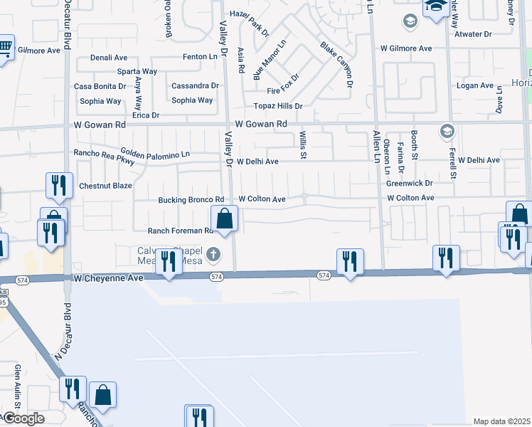 map of restaurants, bars, coffee shops, grocery stores, and more near 4137 Thomas Patrick Avenue in North Las Vegas