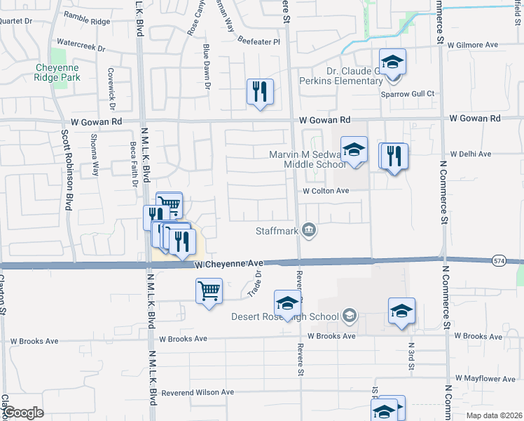 map of restaurants, bars, coffee shops, grocery stores, and more near 3322 Resonance Court in North Las Vegas