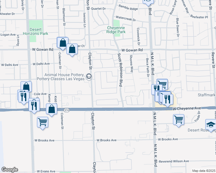 map of restaurants, bars, coffee shops, grocery stores, and more near 1854 Oak Bluffs Avenue in North Las Vegas