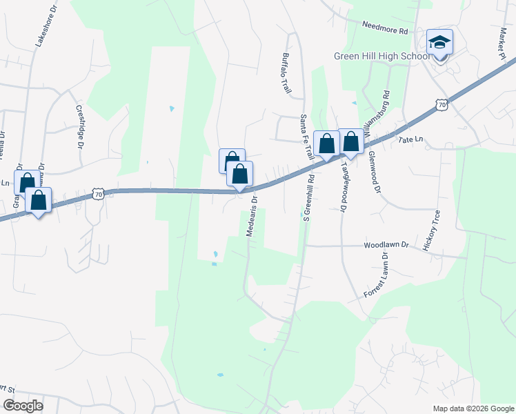 map of restaurants, bars, coffee shops, grocery stores, and more near 107 Medearis Drive in Wilson County