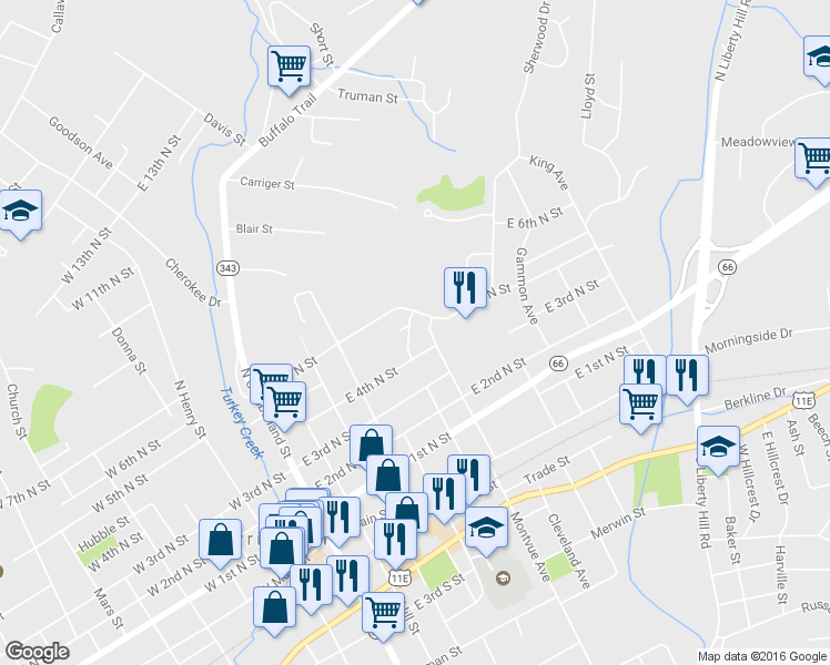 map of restaurants, bars, coffee shops, grocery stores, and more near 528 Franklin Ln in Morristown