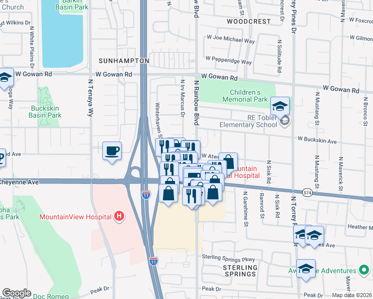 map of restaurants, bars, coffee shops, grocery stores, and more near 3305 North Irv Marcus Drive in Las Vegas
