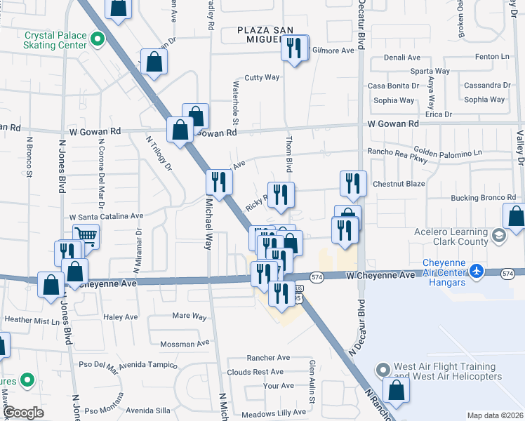 map of restaurants, bars, coffee shops, grocery stores, and more near 5300 Ricky Road in Las Vegas