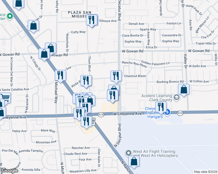 map of restaurants, bars, coffee shops, grocery stores, and more near 3312 Theresa Way in Las Vegas