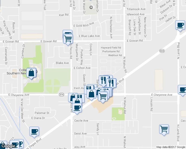map of restaurants, bars, coffee shops, grocery stores, and more near 3342 Covey Ln in Las Vegas