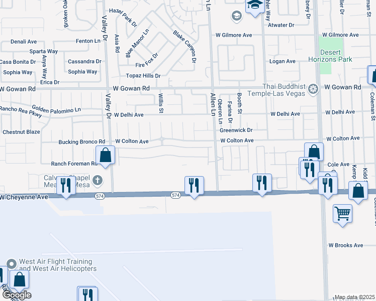 map of restaurants, bars, coffee shops, grocery stores, and more near 3837 Thomas Patrick Avenue in North Las Vegas