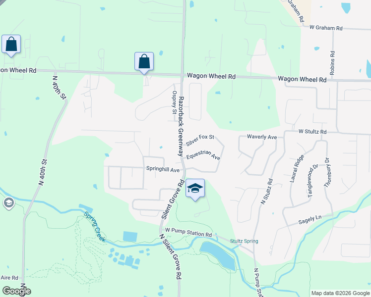 map of restaurants, bars, coffee shops, grocery stores, and more near 2761 Elk Ridge Avenue in Springdale