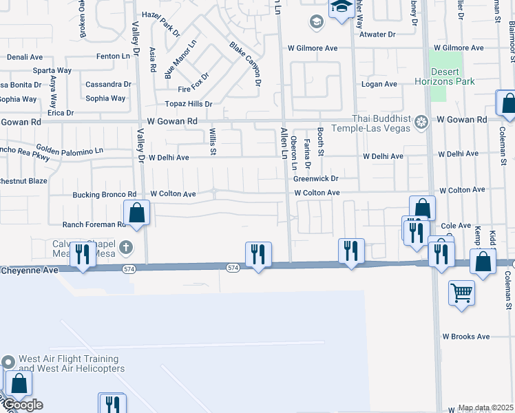 map of restaurants, bars, coffee shops, grocery stores, and more near 3837 Thomas Patrick Avenue in North Las Vegas
