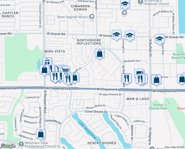 map of restaurants, bars, coffee shops, grocery stores, and more near 3321 Indian Moon Dr in Las Vegas