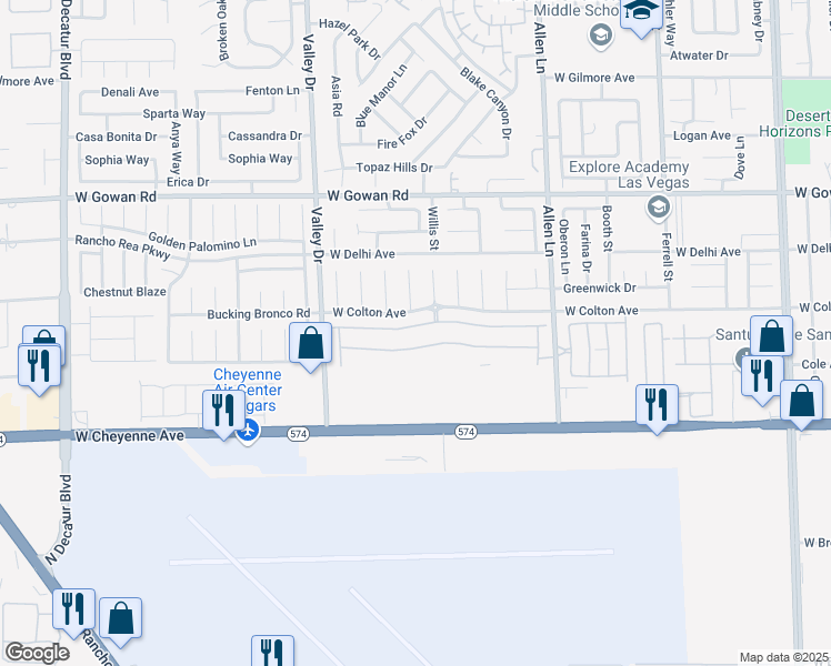 map of restaurants, bars, coffee shops, grocery stores, and more near 4029 Thomas Patrick Avenue in North Las Vegas