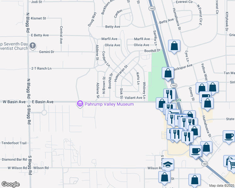 map of restaurants, bars, coffee shops, grocery stores, and more near 51 Huascaran Street in Pahrump