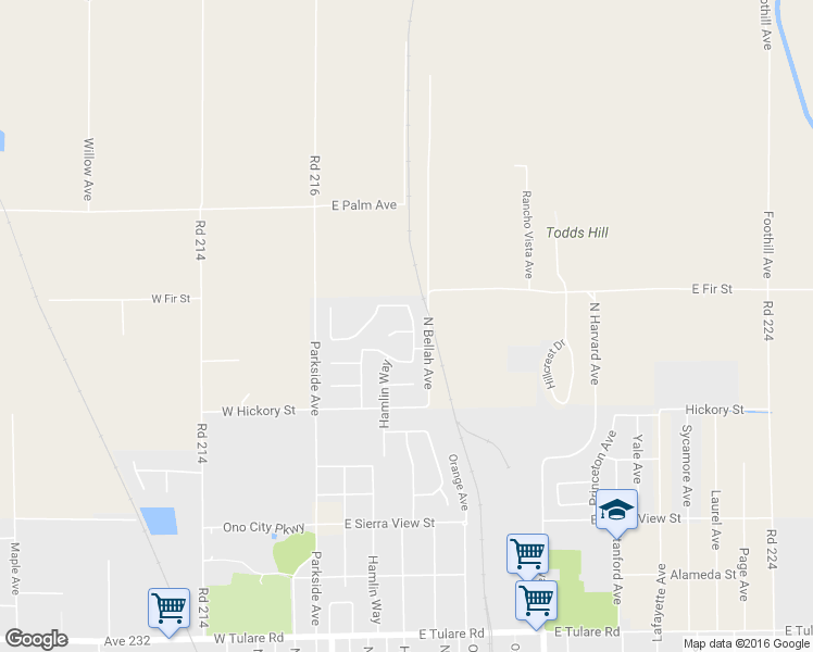 map of restaurants, bars, coffee shops, grocery stores, and more near 1273 Homassel Avenue in Lindsay