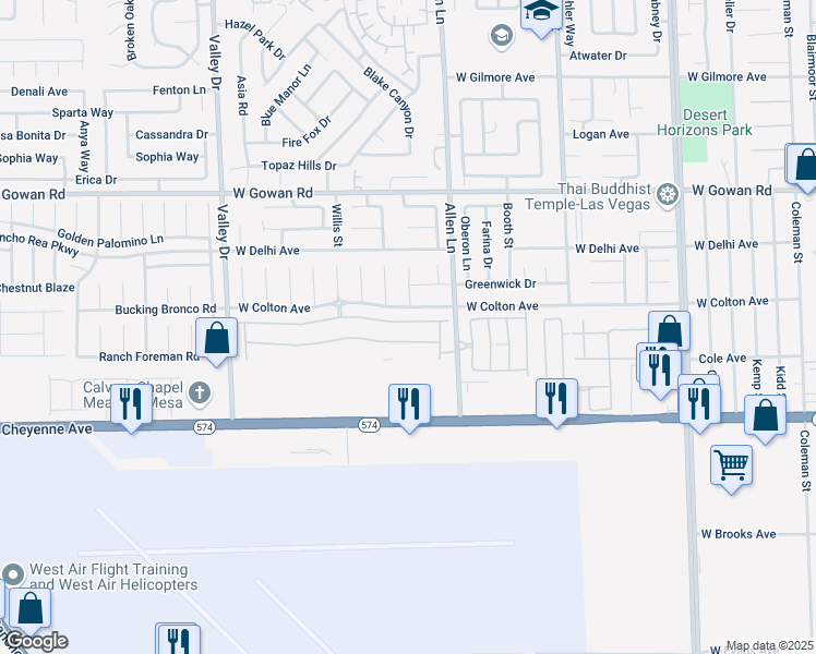 map of restaurants, bars, coffee shops, grocery stores, and more near 3837 Thomas Patrick Avenue in North Las Vegas