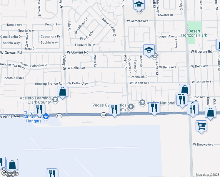 map of restaurants, bars, coffee shops, grocery stores, and more near 3837 Thomas Patrick Avenue in North Las Vegas