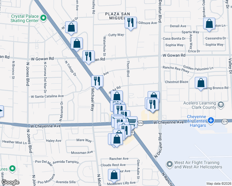 map of restaurants, bars, coffee shops, grocery stores, and more near 5249 Ricky Road in Las Vegas