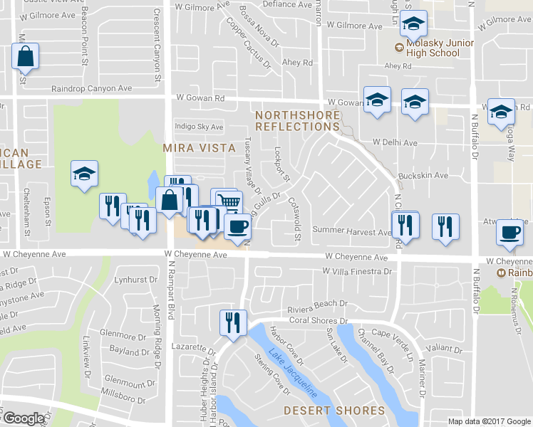 map of restaurants, bars, coffee shops, grocery stores, and more near 3321 Hillingdon Court in Las Vegas