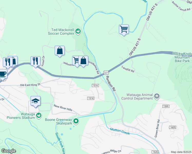 map of restaurants, bars, coffee shops, grocery stores, and more near in Boone