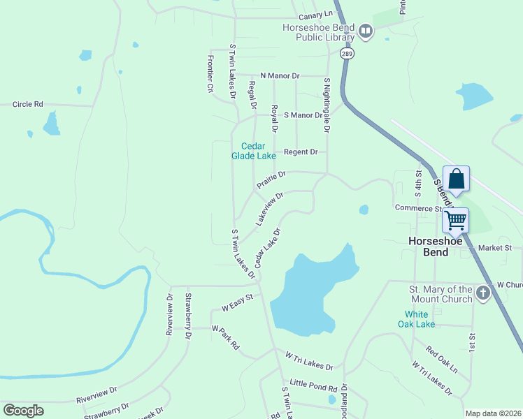 map of restaurants, bars, coffee shops, grocery stores, and more near 1102 Lakeview Drive in Horseshoe Bend