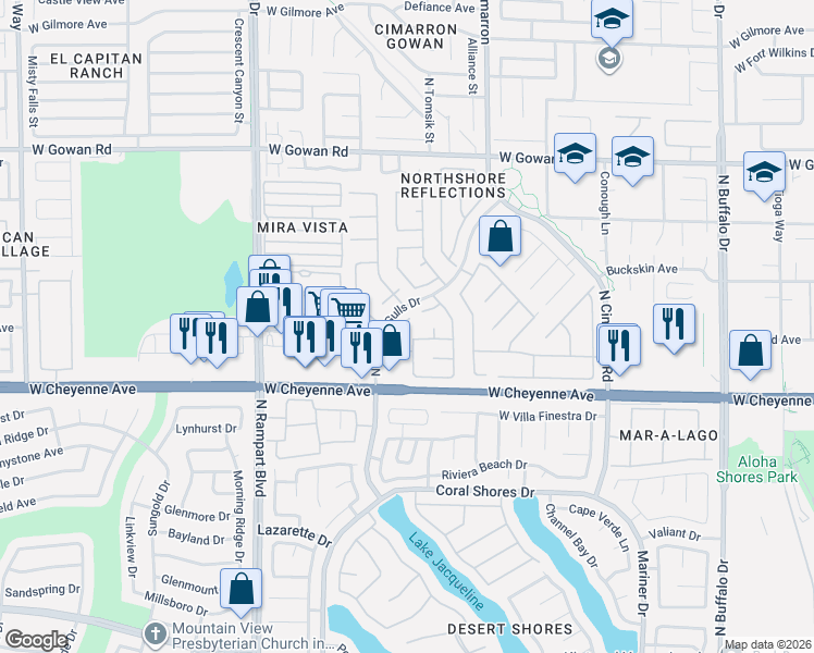 map of restaurants, bars, coffee shops, grocery stores, and more near 3321 Hillingdon Court in Las Vegas