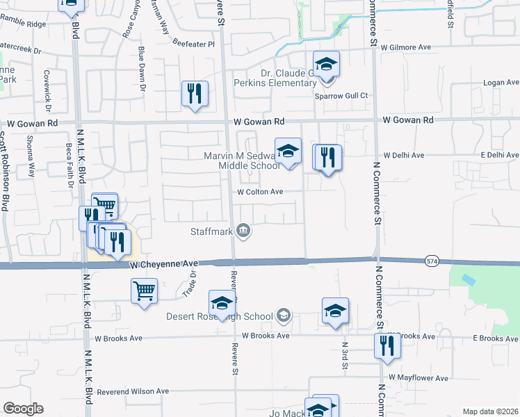 map of restaurants, bars, coffee shops, grocery stores, and more near 637 Twilight Blue Avenue in North Las Vegas