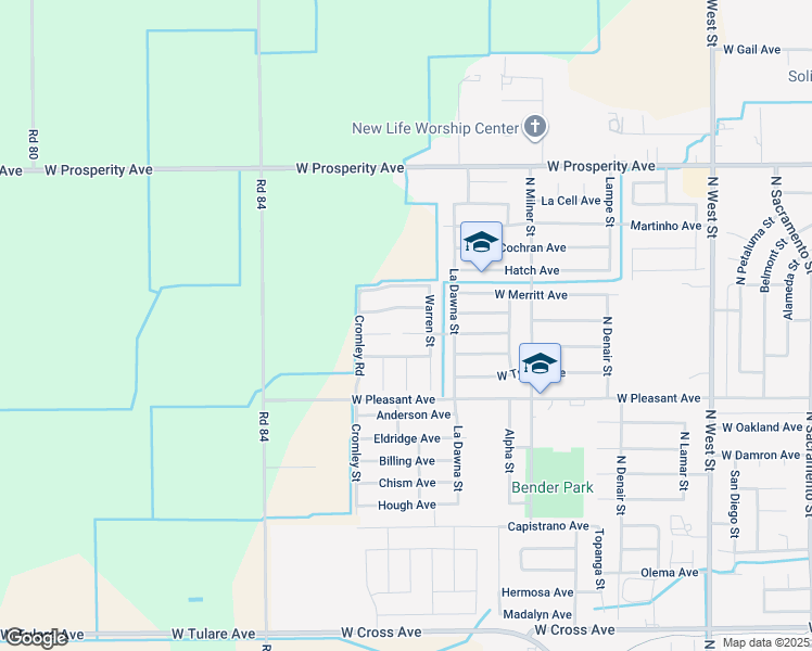 map of restaurants, bars, coffee shops, grocery stores, and more near 2226 Poppy View Avenue in Tulare
