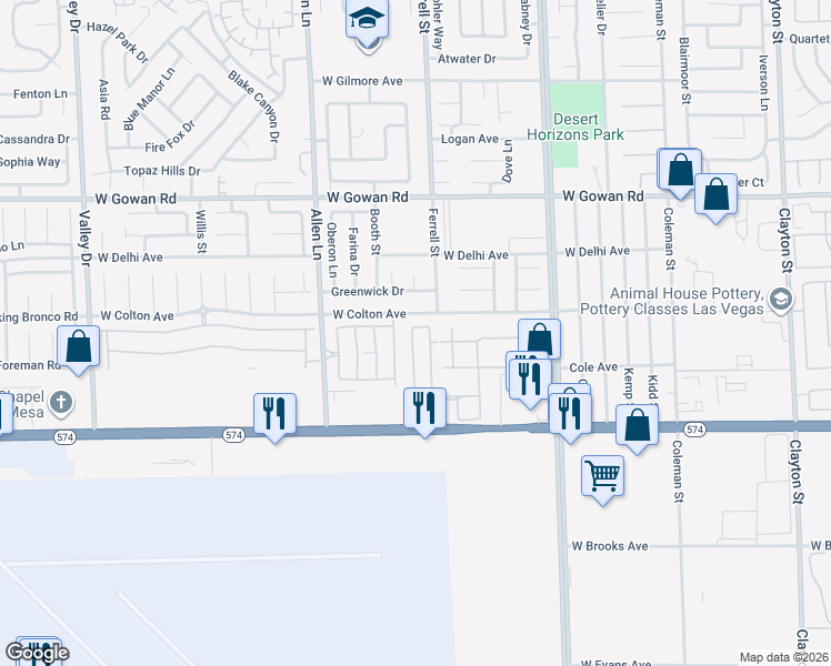 map of restaurants, bars, coffee shops, grocery stores, and more near 3376 Cheyenne Gardens Way in North Las Vegas